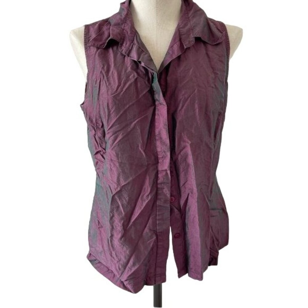 VTG Express Sleeveless Blouse Silk Purple Green shimmer Iridescent Top Sz 11/12